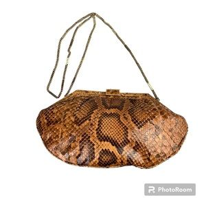 Vintage Italian orange snake skin with gold chain crossbody bag